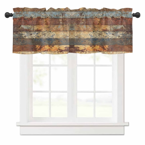 Vintage Striped Valances for Windows Rust Mottled Texture Distressed Rod Pocket Curtain Valance Window Treatment Short Curtains for Kitchen Living Room, 60"x14"