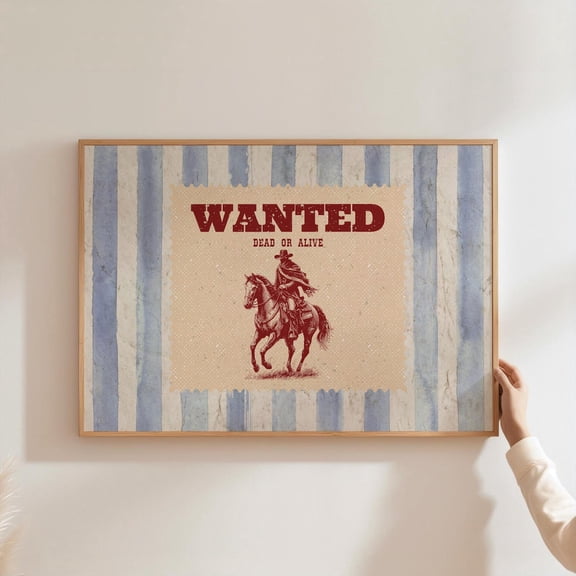 Vintage Striped Wanted Poster Poster Western Bedroom Poster Cowboy Wall Art Rustic Mid Century Modern Decor Retro Horse Poster Home Decor, 16x24 UNFRAMED