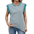 thumbnail image 1 of Vintage Striped Women's Color Block Flying Sleeve T-Shirts Sleeveless Round Neck Korean Casual Tops Shirt Female, 1 of 2
