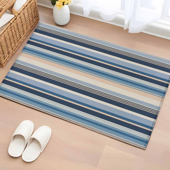 Vintage Stripes 2'x3' Rug for Entryway Front Door Kitchen Sink Area, Navy Gray Blue Striped Retro Lines Low Pile Washable Non Slip Rectangle Area Rug