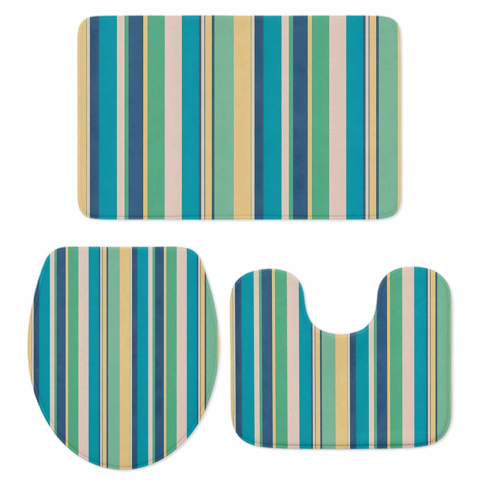 Vintage Stripes Bathroom Rugs Set Green Yellow Blue Striped Retro Lines ...