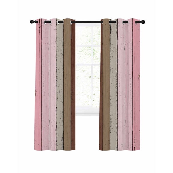 Vintage Stripes Blackout Curtains 45 Inch Length Pink Brown Wood Grain Decoration Thermal Insulated Window Curtain Window Drapes 2 Panels for Bedroom Living Room 52"Wx45"L