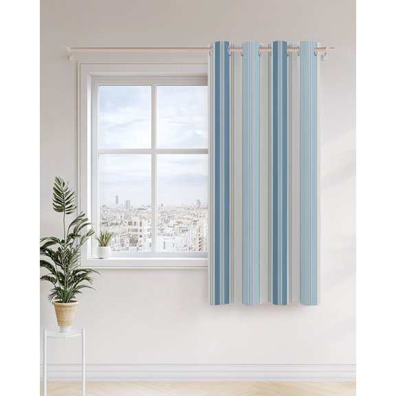 Vintage Stripes Curtains 36 inches Long for Living Room Bedroom Navy Light Blue Striped Retro Line Sliding Door Sheer Curtains Light Filtering Curtain 1 Panel Grommet Window Drape