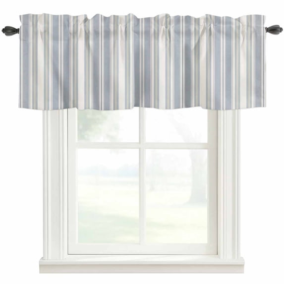 Vintage Stripes Farmhouse Short Window Curtain Valances, Retro Minimalist Lines Pattern Light Blue Rod Pocket Kitchen Valances for Living Room Bedroom Bathroom Cafe 54" x 18"