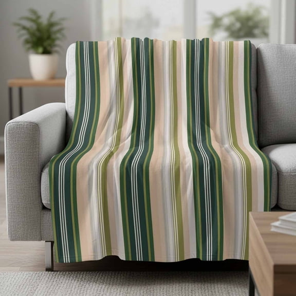 Vintage Stripes Fleece Throw Blanket Army Green Gray Striped Retro Lines Ultra Soft Fuzzy Cozy Flannel Throw Blanket for Couch Sofa Bed Car Travel, Ideal Gifts 40x50 Inches