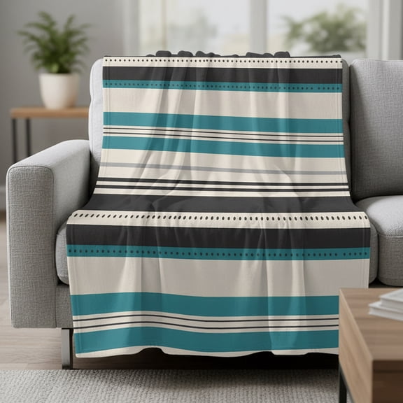 Vintage Stripes Fleece Throw Blanket Green Black Striped Retro Lines Watercolor Ultra Soft Fuzzy Cozy Flannel Throw Blanket for Couch Sofa Bed Car Travel, Ideal Gifts 30x40 Inches