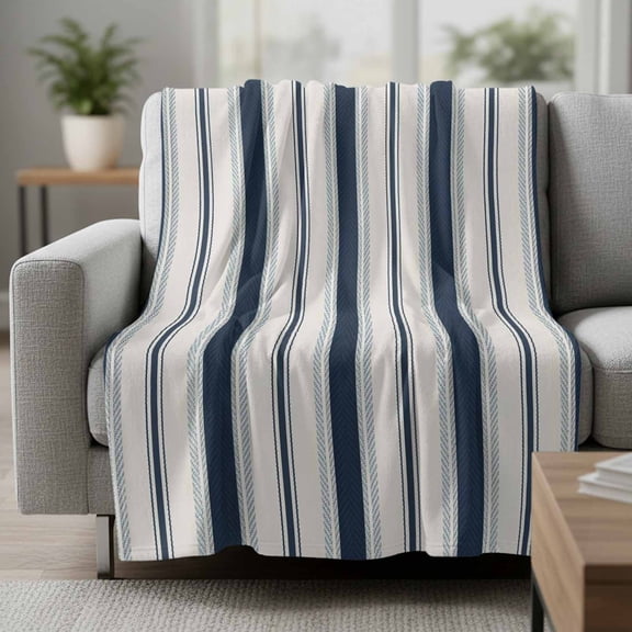 Vintage Stripes Fleece Throw Blanket Navy Beige Striped Retro Lines Abstract Ultra Soft Fuzzy Cozy Flannel Throw Blanket for Couch Sofa Bed Car Travel, Ideal Gifts 30x40 Inches