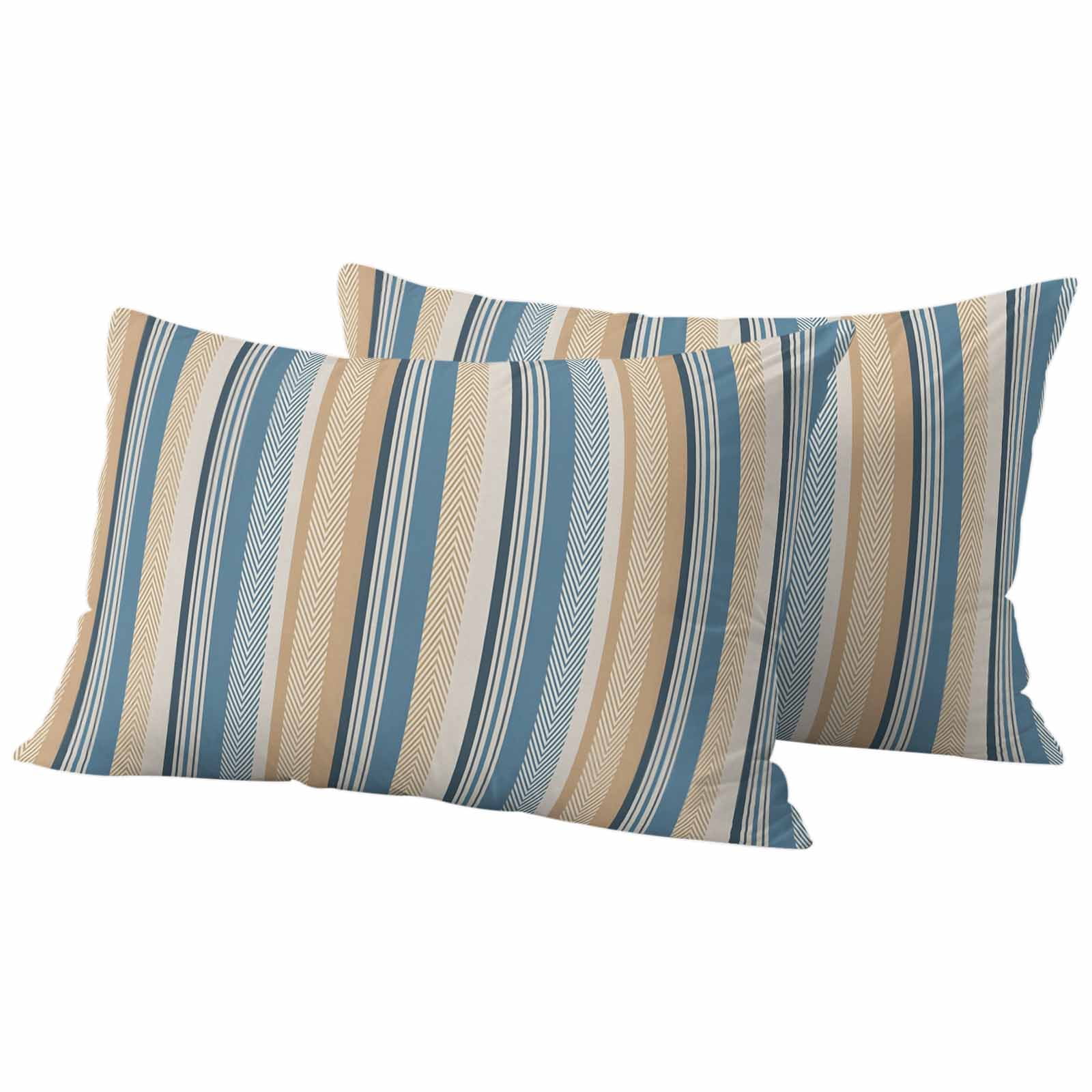 Vintage Stripes Outdoor Pillow Covers 20"x12" Set of 2, Blue Brown Striped Retro Geometric Lines Waterproof Throw Pillow Covers for Patio Furniture, Decorative Cushion Covers for Porch