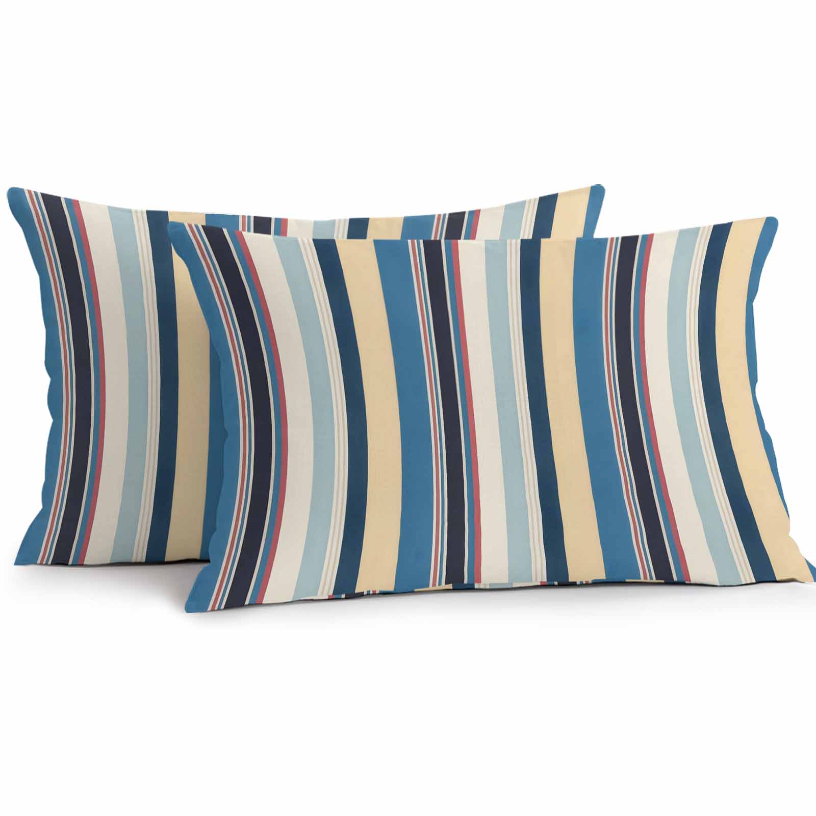 Vintage Stripes Outdoor Pillow Covers Set of 2 Black Yellow Blue Striped Retro Lines Waterproof Throw Pillow Case Decorative Square Cushion Cover for Patio Couch Garden Balcony, 20"x12"