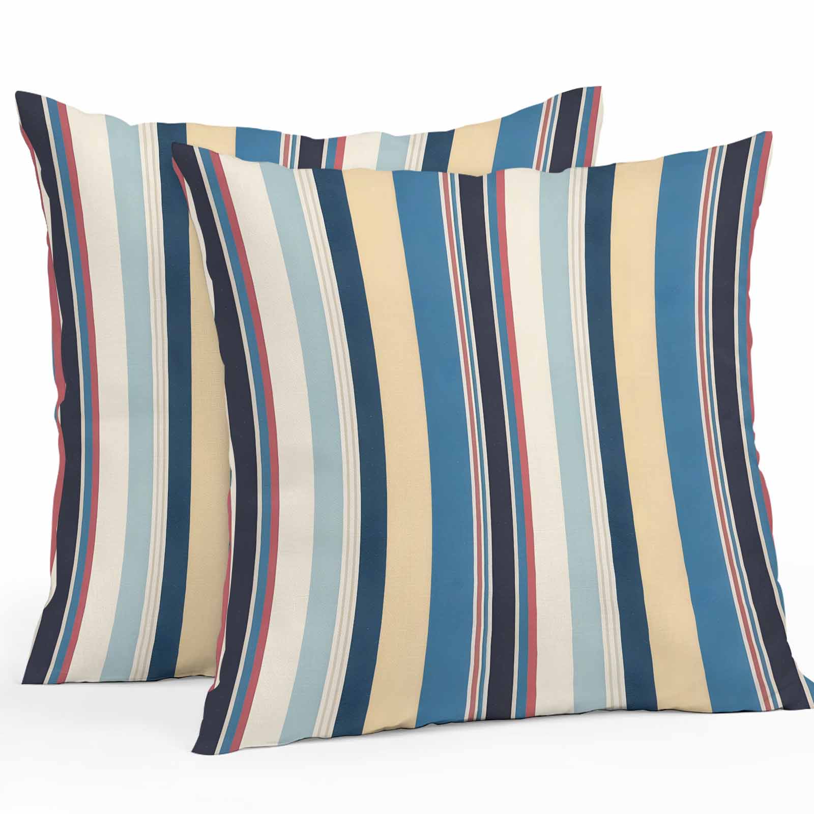 Vintage Stripes Outdoor Pillow Covers Set of 2 Black Yellow Blue Striped Retro Lines Waterproof Throw Pillow Case Decorative Square Cushion Cover for Patio Couch Garden Balcony, 16"x16"