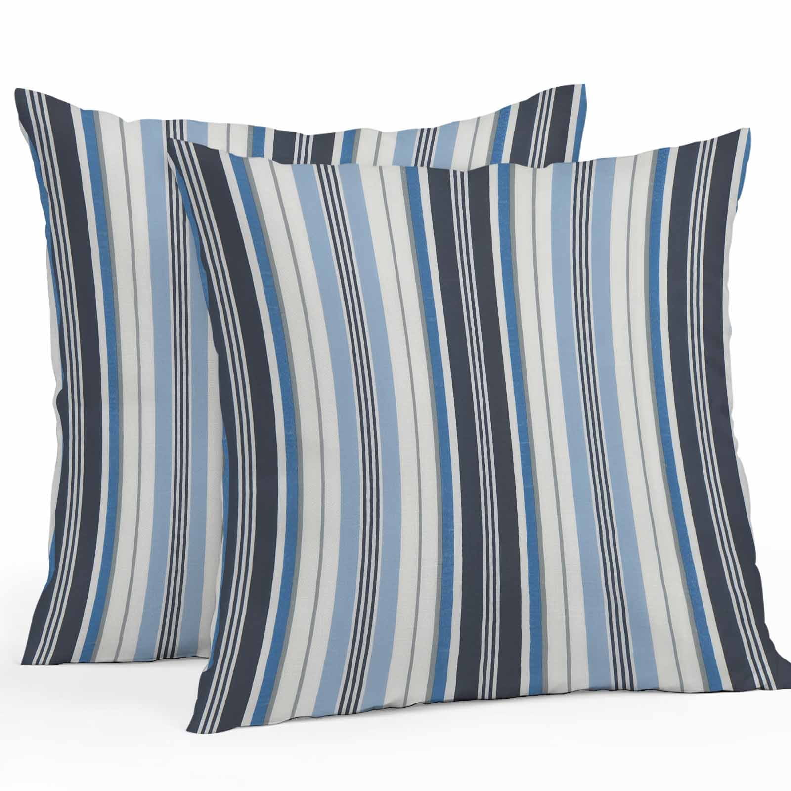 Vintage Stripes Outdoor Pillow Covers Set of 2 Blue Black Striped Abstract Lines Waterproof Throw Pillow Case Decorative Square Cushion Cover for Patio Couch Garden Balcony, 16"x16"