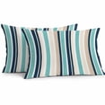 thumbnail image 1 of Vintage Stripes Outdoor Pillow Covers Set of 2 Navy Green Beige Striped Retro Lines Waterproof Throw Pillow Case Decorative Square Cushion Cover for Patio Couch Garden Balcony, 20"x12", 1 of 9