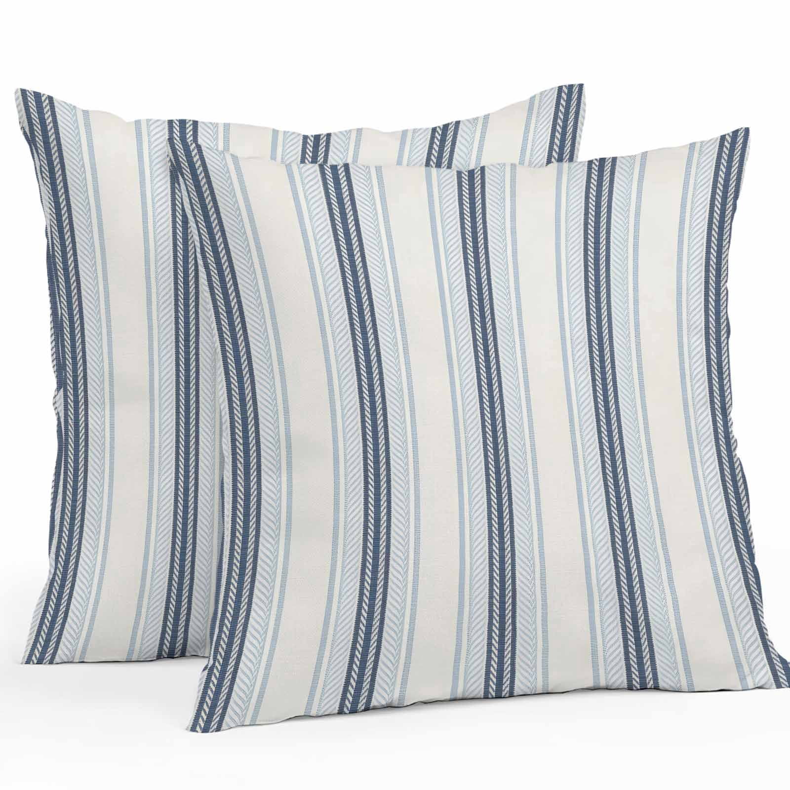 Vintage Stripes Outdoor Pillow Covers Set of 2 Navy Light Blue Striped Retro Lines Waterproof Throw Pillow Case Decorative Square Cushion Cover for Patio Couch Garden Balcony, 18"x18"