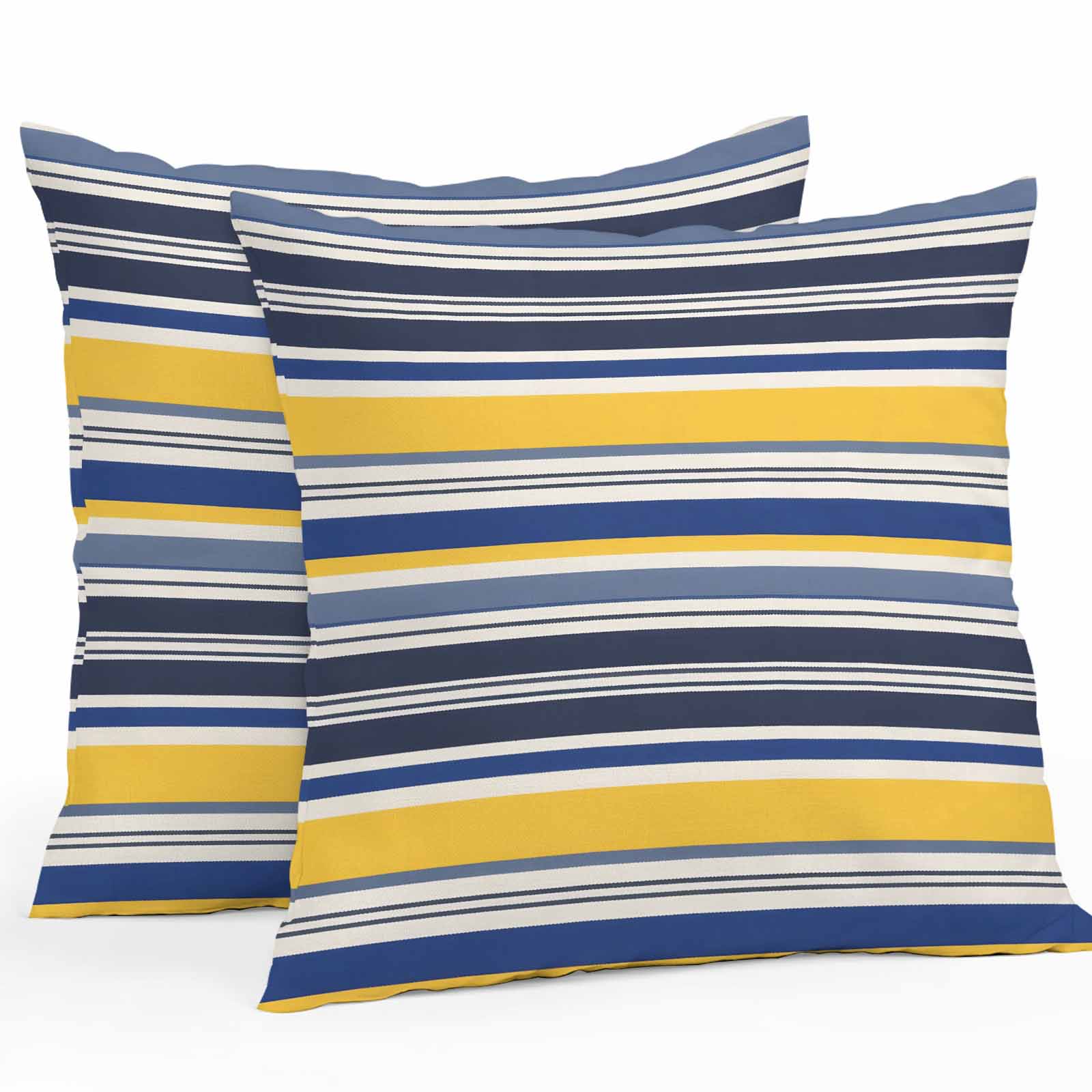 Vintage Stripes Outdoor Pillow Covers Set of 2 Navy Yellow Black Striped Watercolor Retro Waterproof Throw Pillow Case Decorative Square Cushion Cover for Patio Couch Garden Balcony, 24"x24"