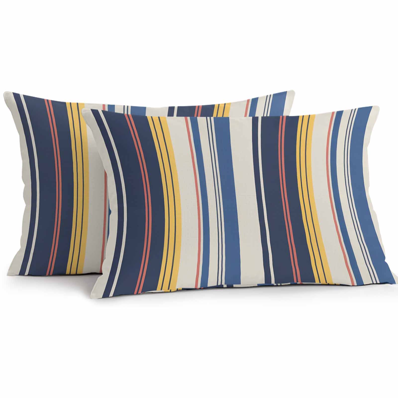 Vintage Stripes Outdoor Pillow Covers Set of 2 Navy Yellow Blue Striped Retro Line Waterproof Throw Pillow Case Decorative Square Cushion Cover for Patio Couch Garden Balcony, 20"x12"