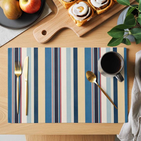 Vintage Stripes Placemats Set of 1, Black Yellow Blue Striped Retro Lines Heat Insulated Linen Place Mats, Washable Stain-Proof Table Mats for Dining Tables Holiday Decor 13x19 Inches