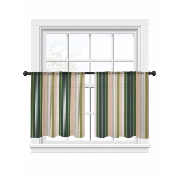 Vintage Stripes Sheer Curtains 2 Panels Set Army Green Gray Striped Retro Lines Sheer Window Curtains Light Filtering Rod Pocket Voile Drapes for Bedroom Living Room 52"x45"