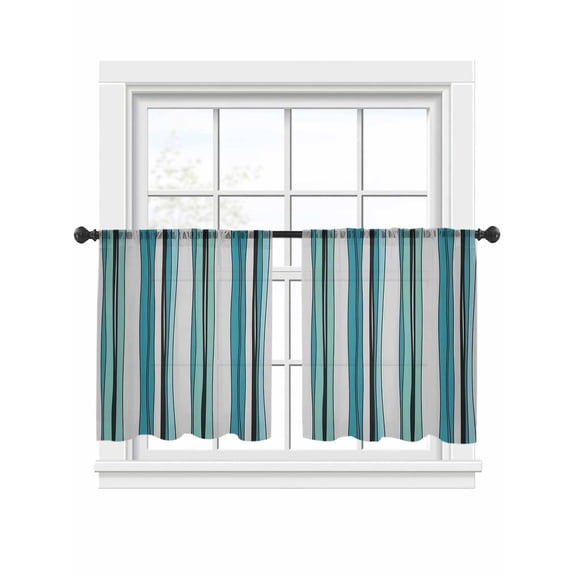 Vintage Stripes Sheer Curtains 2 Panels Set Black Blue Green Striped Abstract Lines Sheer Window Curtains Light Filtering Rod Pocket Voile Drapes for Bedroom Living Room 52"x45"