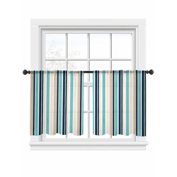 Vintage Stripes Sheer Curtains 2 Panels Set Navy Green Beige Striped Retro Lines Sheer Window Curtains Light Filtering Rod Pocket Voile Drapes for Bedroom Living Room 52"x45"