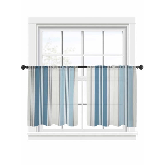Vintage Stripes Sheer Curtains 2 Panels Set Navy Light Blue Striped Retro Line Sheer Window Curtains Light Filtering Rod Pocket Voile Drapes for Bedroom Living Room 52"x54"