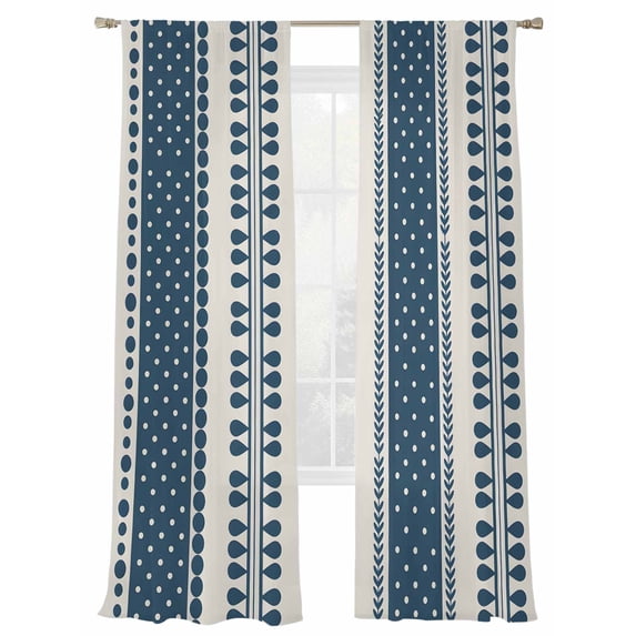 Vintage Stripes Sheer Curtains 2 Panels Set Navy Striped Abstract Retro Lines Sheer Window Curtains Light Filtering Rod Pocket Voile Drapes for Bedroom Living Room 52"X84"