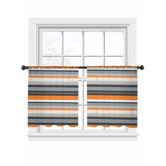 Vintage Stripes Sheer Curtains 2 Panels Set Orange Gray Blue Striped Retro Lines Sheer Window Curtains Light Filtering Rod Pocket Voile Drapes for Bedroom Living Room 52"x45"