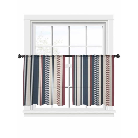 Vintage Stripes Sheer Curtains 2 Panels Set Red Navy Striped Retro Geometric Lines Sheer Window Curtains Light Filtering Rod Pocket Voile Drapes for Bedroom Living Room 52"x45"