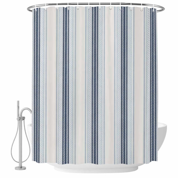 Vintage Stripes Shower Curtain Set with Hooks, Navy Light Blue Striped Retro Lines Water Repellent Shower Curtains for Bathroom Decor Sturdy Shower Curtain, Machine Washable 36x78 Inch