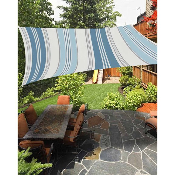 Vintage Stripes Sun Shade Sail 12'X16' Navy Light Blue Striped Retro Line UV Block Outdoor Sail Shades Breathable Waterproof Rectangular Sunshade for Patio Garden Pool Pergola Porch