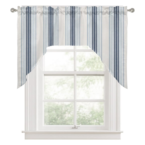 Vintage Stripes Swag Valance for Windows, Navy Light Blue Striped Retro Lines Swag Curtains Valances for Small Window Treatment Rod Pocket for Kitchen Bathroom 1 Panel 56x36in