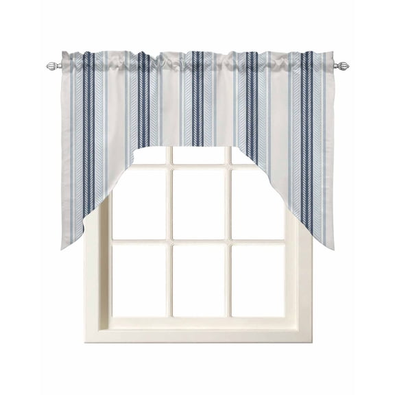 Vintage Stripes Swag Valances for Windows 56 x 36 Navy Light Blue Striped Retro Lines Rod Pocket Light Filtering Window Topper for Kitchen Bathroom Bedroom Living Room