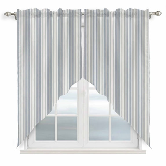 Vintage Stripes Swag Valances for Windows, Kitchen Curtains 36 Inch Length 2 Panels Set, Retro Minimalist Lines Pattern Light Blue Short Curtains for Small Windows Rod Pocket Cafe Curtains 28"x36"