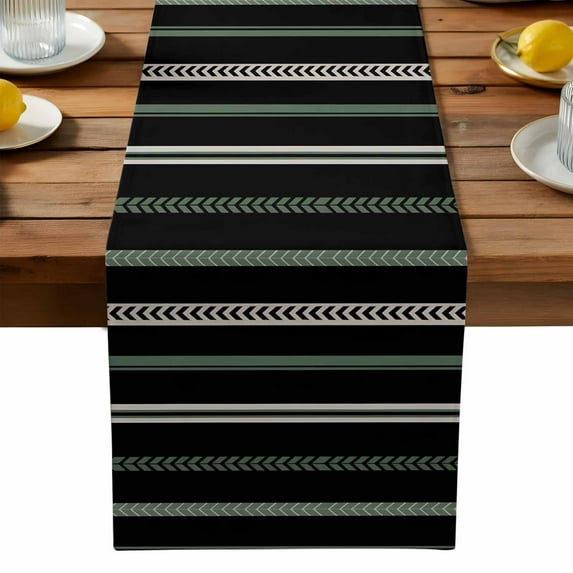 Vintage Stripes Table Runner, Black Army Green Striped Retro Geometric Lines Kitchen Table Runners Dress Scarves for Table Decorations Party/Restaurant/Indoor Outdoor Use, 18x72in