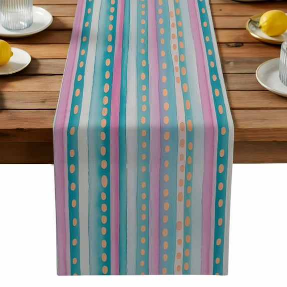 Vintage Stripes Table Runner, Green Pink Striped Gradient Retro Lines Kitchen Table Runners Dress Scarves for Table Decorations Party/Restaurant/Indoor Outdoor Use, 13x108in