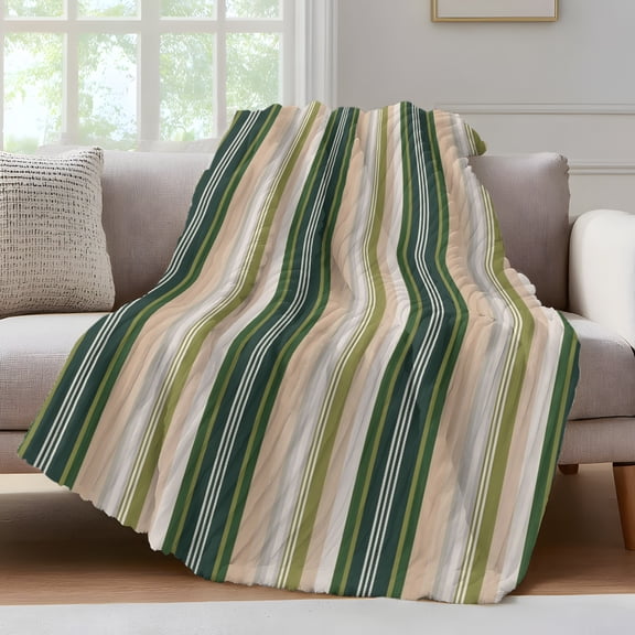 Vintage Stripes Throw Blanket for Couch Army Green Gray Striped Retro Lines Soft and Warm Flannel 3D Striped Fluffy Fuzzy Fleece Blanket Lightweight Throw for Bed, Sofa 30 x 40 Inches