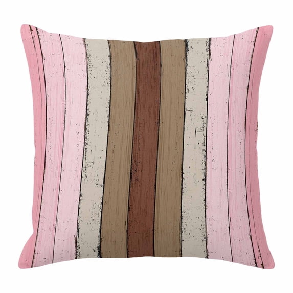 Vintage Stripes Throw Pillow Cover Pink Brown Wood Grain Decoration Cotton Linen Cushion Cover Throw Pillow Case with Invisible Zipper for Couch Sofa Bed Chair Car 16x16 Inch