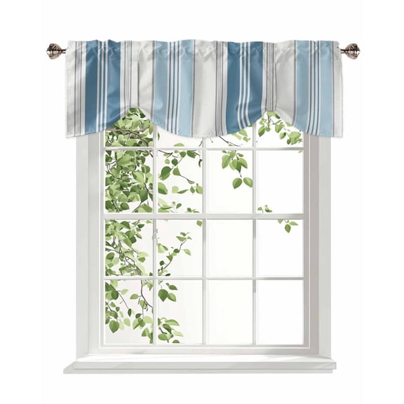 Vintage Stripes Tie Up Valances Curtain, Adjustable Kitchen Navy Light Blue Striped Retro Line Valances for Windows Decor, Rod Pocket Short Curtains Set for Bedroom/Bathroom, 42"x18"
