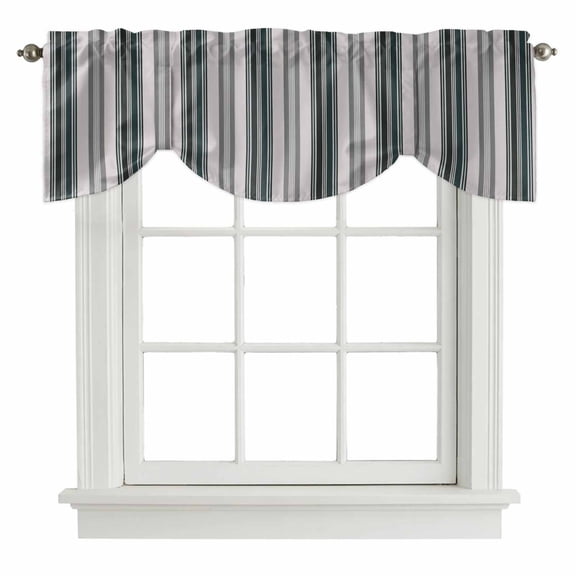 Vintage Stripes Tie Up Valances Curtain, Black Navy Gray Striped Abstract Lines Adjustable Valance for Window Light Filtering for Kitchen and Bathroom Rod Pocket 1 Panel 42x12in