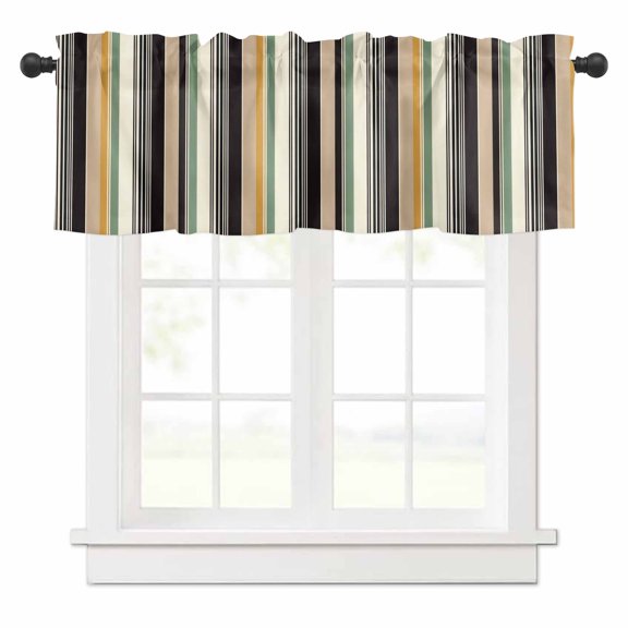 Vintage Stripes Valances for Windows Black Yellow Green Striped Abstract Line Rod Pocket Curtain Valance Window Treatment Short Curtains for Kitchen Living Room, 60"x14"