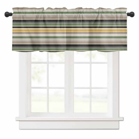 Vintage Stripes Valances for Windows Gray Green Yellow Striped Retro Lines Rod Pocket Curtain Valance Window Treatment Short Curtains for Kitchen Living Room, 54"x18"