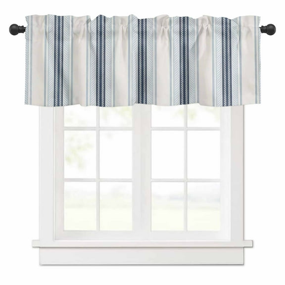 Vintage Stripes Valances for Windows Navy Light Blue Striped Retro Lines Rod Pocket Curtain Valance Window Treatment Short Curtains for Kitchen Living Room, 58"x16"