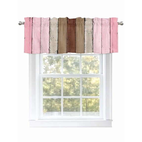 Vintage Stripes Valances for Windows Pink Brown Wood Grain Decoration Rod Pocket Curtains Valance Short Window Treatment Drapes for Living Room, Bedroom Bathroom 54" W x 18" L