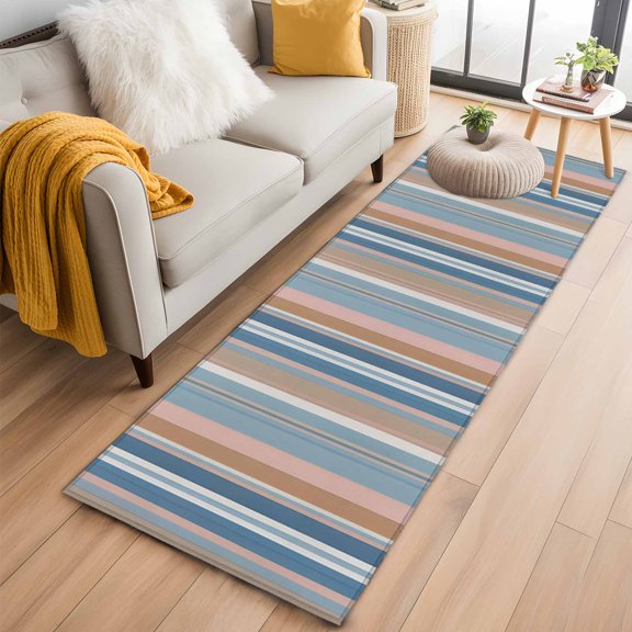 Vintage Stripes Washable Runner Rugs 2'x6', Navy Pink Blue Striped Retro Lines Low Pile Throw Entryway Rug Non-Slip Sturdy Edge Binding Carpet for Indoor Bedside Entrance Bedside