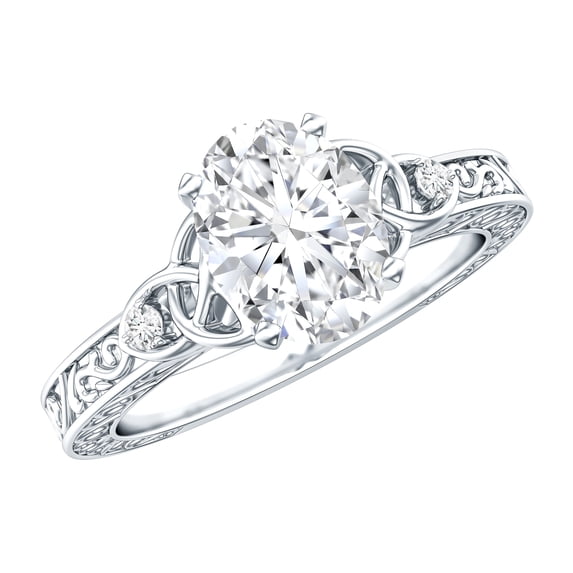 Vintage Style 1 Ct Diamond Engagement Ring - EF-VS Grade Lab Diamond Oval Ring, 10K White Gold, US 11.50