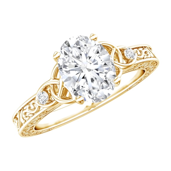 Vintage Style 1 Ct Diamond Engagement Ring - EF-VS Grade Lab Diamond Oval Ring, 18K Yellow Gold, US 4.00