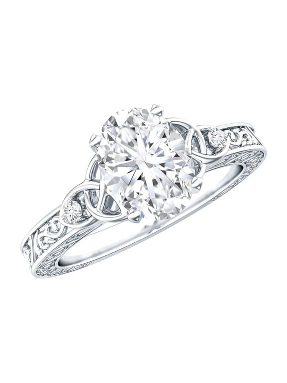 Vintage Style 1 Ct Diamond Engagement Ring - EF-VS Grade Lab Diamond Oval Ring, 925 Sterling Silver, US 5.00
