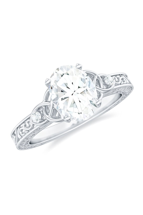 Vintage Style 1 Ct Diamond Engagement Ring - EF-VS Grade Lab Diamond Oval Ring, 925 Sterling Silver, US 7.00