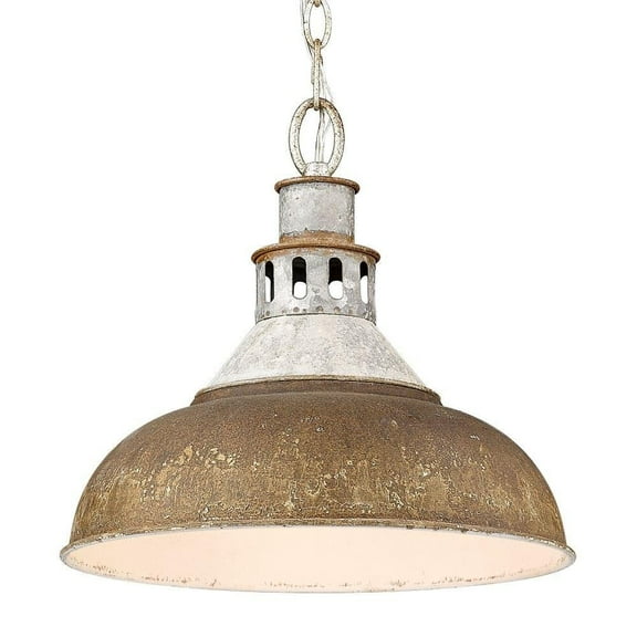 Vintage Style 1-Light Large Pendant in Aged Galvanized Steel with Rustic Antique Teal Shade 14 inches W X 13.38 inches H-Aged Galvanized Steel