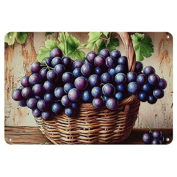 Vintage-Style 12x8" Grapes Metal Wall Art Sign - Distressed Iron Decor for Garage, Cafe, Bar, or Living Room with Rustic Charm and Unique Design