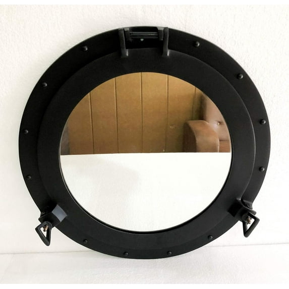 Vintage Style 17" Porthole Round Coastal Wall Hanging Black Powder Coated Mirror Porthole Home Decorative